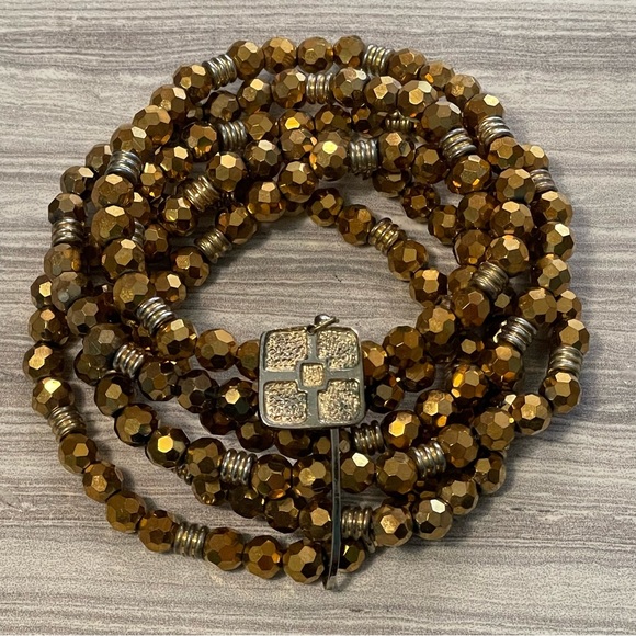 IMAN Glass Gold Metallic Six Strand Beaded Bracelet - Adjustable Rare Find - Picture 7 of 12